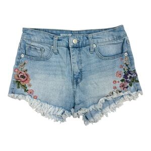 Mossimo Supply Co. Light Blue Denim Floral Embroidered Cutoff Booty Shorts
